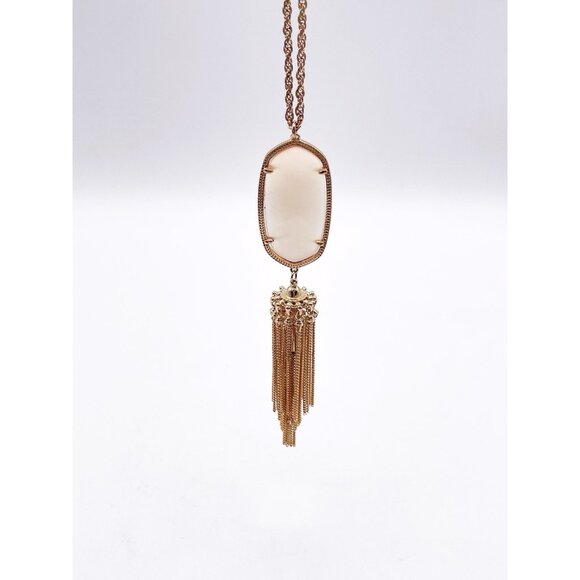 Kendra Scott Rayne Tassel Pendant Necklace In Rose Gold Tone In Peach Illusion - Picture 4 of 6
